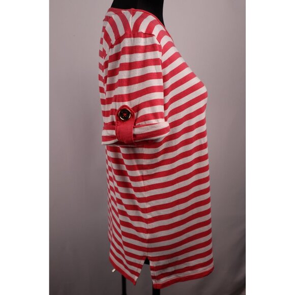 Michael Kors Pink & White Striped Shirt Sleeve Tee Shirt Size Medium‎ - Picture 4 of 12